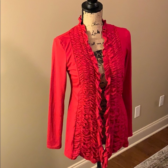 Milano Red Ruffled Front Long-Sleeved Top NWT - Picture 2 of 8